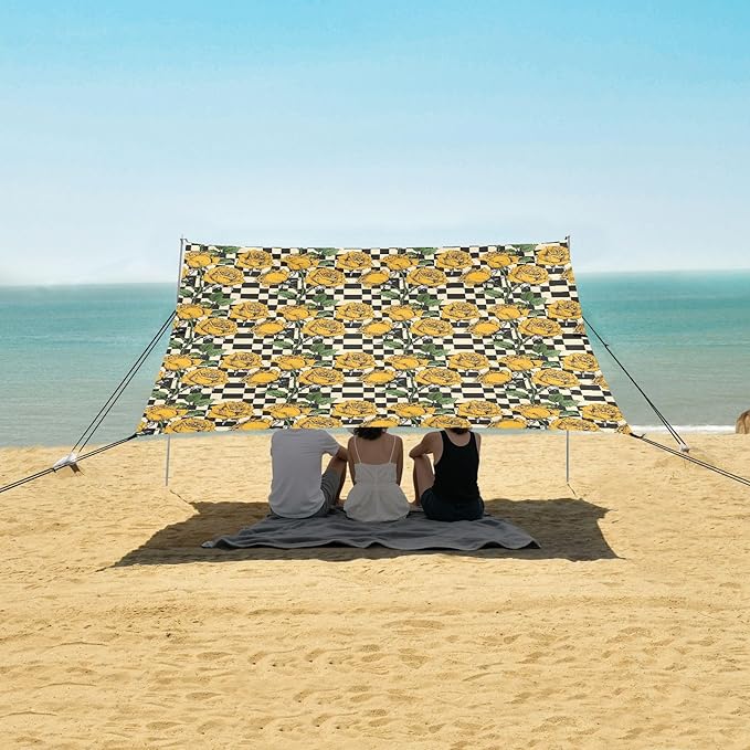 ALAZA Yellow Rose Flower Vintage Beach Tent Sun Shelter UPF50+ Protection Beach Shade Canopy w/ 4 Sandbags for Outdoor Camping Fishing Backyard Fun Picnic 10x9 ft