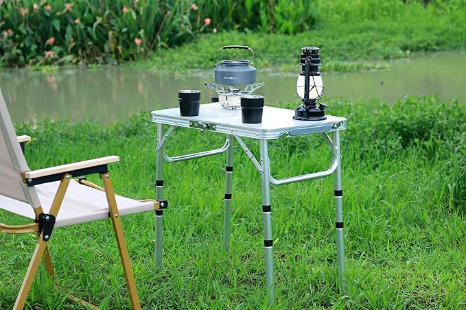 Folding Camping Table with Adjustable Height 23.6 x 15.8 Portable Lightweight Tables with Aluminum Legs for Outdoor Camp Picnic Beach Backyard Tailgate Cooking 3 Heights