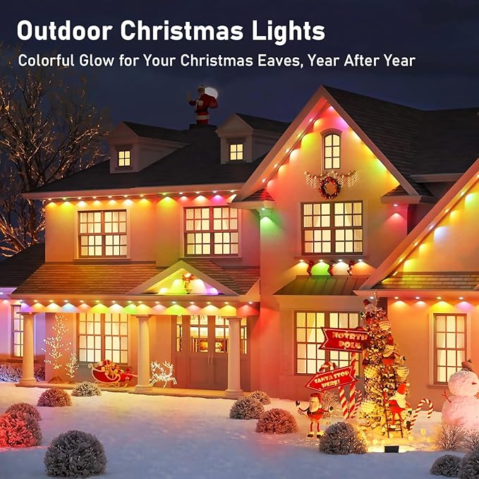 200FT Christmas Permanent Outdoor LightsRGB Eaves Lights with App &amp Remote ControlDIY Multi-Color Scene ModesIP67 WaterproofOutdoor Strings for HouseHoliday Decorations for Christmas