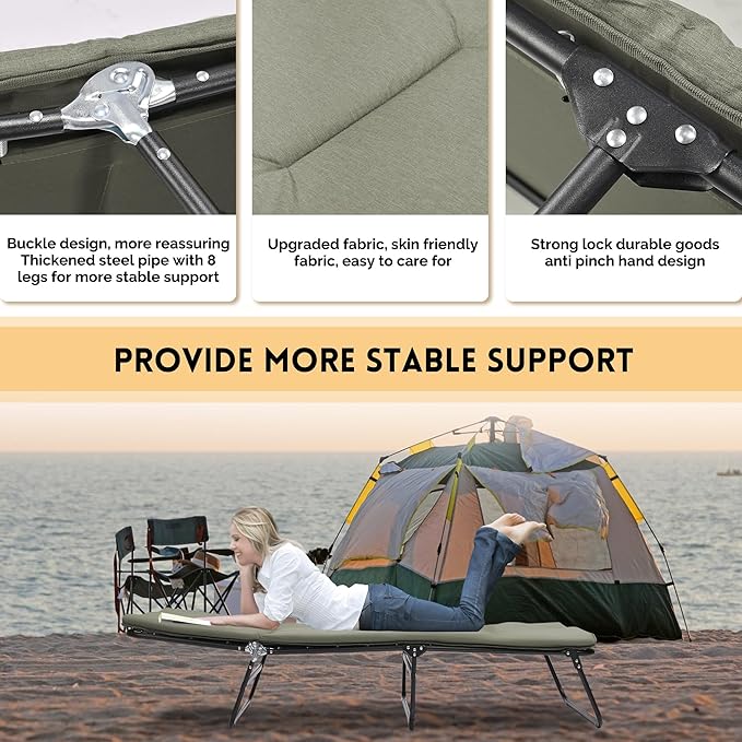 5-Angle Adjustable Camping Cot for Adults - Heavy Duty Outdoor Bed with 1200D Oxford Fabric &amp Carry Bag
