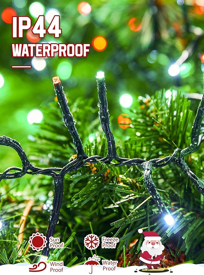 Minetom 50 Ft 1000 LED Cluster Lights Christmas Tree Lights Outdoor Christmas Firecrackers String Light 12 Modes Timer Remote Waterproof Plug in Twinkle Light for Xmas Tree Party Red Green ＆ White