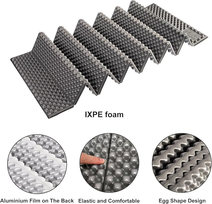 YIKI Upgraded Thickness Closed Cell Foam Sleeping Pad 75.6x22x0.9 Ultralight Foldable Foam Camping Mat with Heat Reflective Layer Waterproof Backpacking Pad for Hiking Tent Outdoor Use