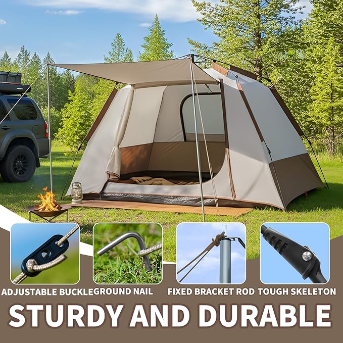 2 Person Instant Pop Up Tent Camping Tent Easy Setup Integrated Sunshade Awning Waterproof for Outdoor Hiking Beach