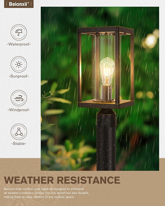 Beionxii Outdoor Post Lights 20in Post Lantern with Pier Mount Base Aluminum Street Lights with Glass Fence Post Deck Lighting for Garden Patio Pathway BXA291-P-2PK-O (NOT Solar 110-120V AC)