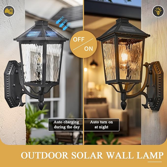 Solar Outdoor Wall Lights 15 Inch Height Dusk to Dawn Solar Sconce Lights Outdoor with Remote Control Black Exterior Porch Lights Wall Mount for House Porch Yard Hallway and Garage