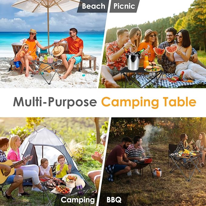 Portable Camping Table Ultralight Picnic Table Foldable with 2 Cup Holders and Carrying Bag for Outdoor Camping Picnic BBQ Beach Party Patio Fishing Steel Frame High-Grade 600D Oxford Fabric