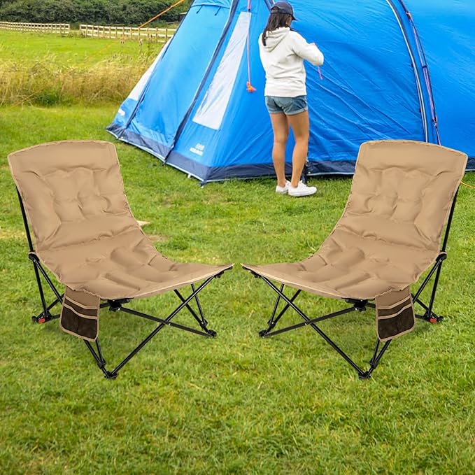 Tangkula Padded Camping Chairs Set of 2 Portable Folding Lawn Chair with Adjustable Backrest Padded Seat Carrying Bag Heavy-Duty Frame for Camp Beach Lawn Fishing Travel Sports 500 LBS Capacity