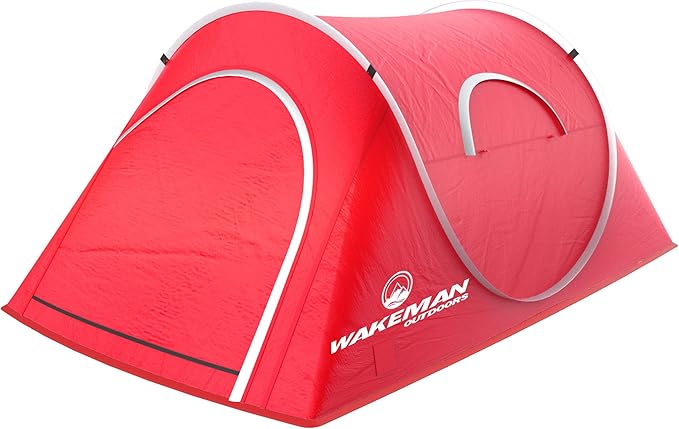 Pop-up Tent 2 Person Water Resistant Barrel Style Tent for Camping with Rain Fly and Carry Bag Starchaser 2-Person Tent by Wakeman Outdoors (Red) 7 x 4.3