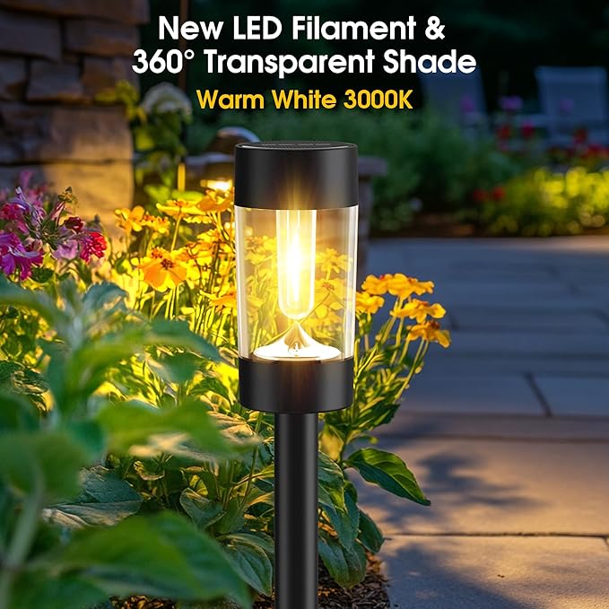 Solar Lights Outdoor 12 Pack Waterproof Solar Landscape Lighting for Pathway Garden Yard Path Walkway Driveway Lawn Patio Outside Decor Warm White