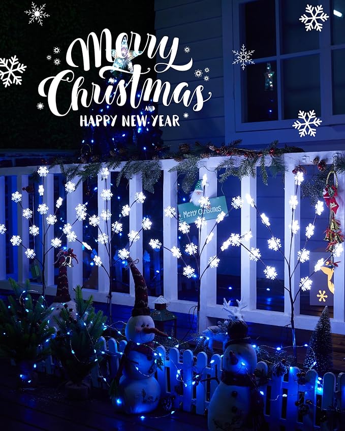 Brightown Snowflake Lights Outdoor Pathway 8 Packs Lighted Branches Christmas Yard Decor Small Tree with Lights Twig Branch Outdoor Christmas Decorations Pure White