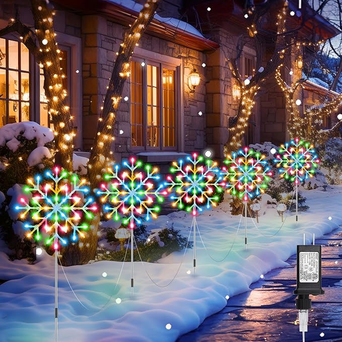Brightown Snowflake Lights Outdoor 10 Large Snowflake Christmas Pathway Lights Outdoor Christmas Decorations Yard Sidewalk Walkway Driveway Marker Stake Multicolor