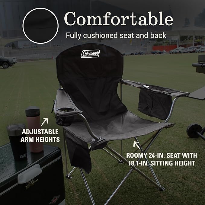 Coleman Portable Camping Chair with 4-Can Cooler Cushioned Seat &amp Back with Side Pockets &amp Cup Holder Carry Bag Included Great for Camping Tailgating Firepits Patio &amp More