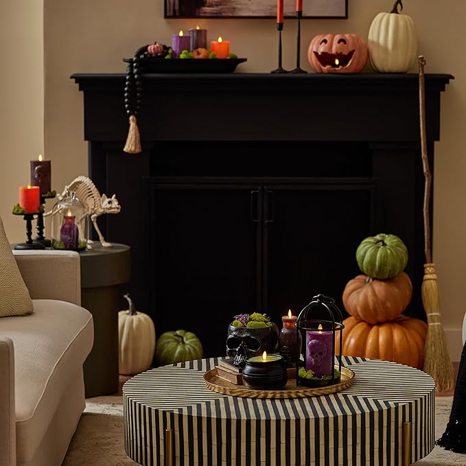 Luminara - Flameless Battery Operated Taper Candle - Harvest Pumpkin - Pack of 1-1x9.5 - LED Flickering Flame - Realistic Safe for Home Kids and Pets