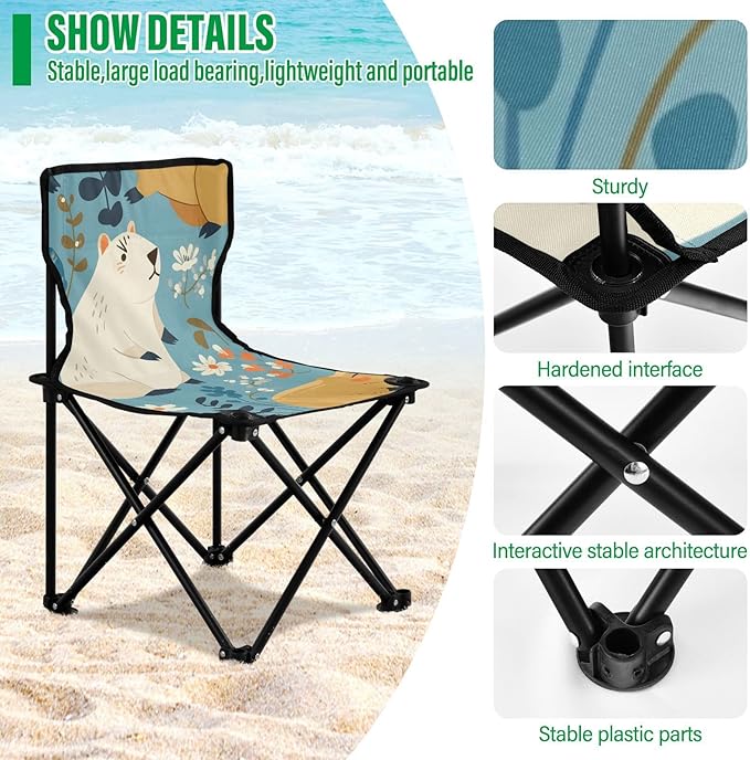 Cute Capybara Portable Camping Chairs Folding Chair - Durable Oxford Fabric Lightweight Iron Frame Easy Fold Design - Ideal for Outdoor Activities Camping Fishing and Travel