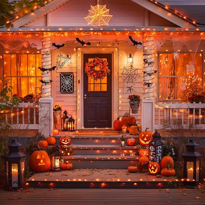 JMEXSUSS 2 Pack Solar String Lights Outdoor Waterproof Total 66 FT 200 LED Solar Christmas Lights Outdoor Twinkle Light for Christmas Tree Outside Garden Yard Xmas Decor Orange