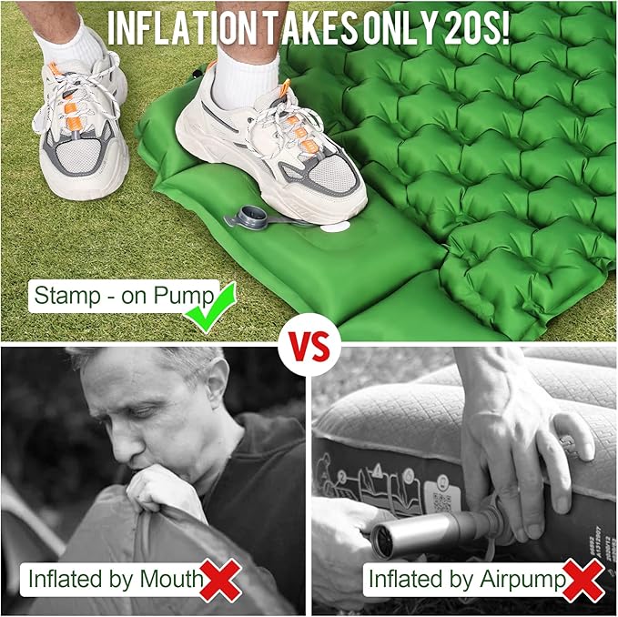 WANNTS Sleeping Pad Ultralight Inflatable Sleeping Pad for Camping Built-in Pump Ultimate for Camping Hiking - Airpad Carry Bag Repair Kit - Compact &amp Lightweight Camping Pad(Green)