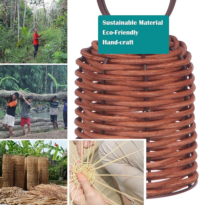Natural Rattan String Lights 10 Rustic Raffia Cage 13 Ft Plug in &amp Connectable Wicker LightsOven Brown Rattan