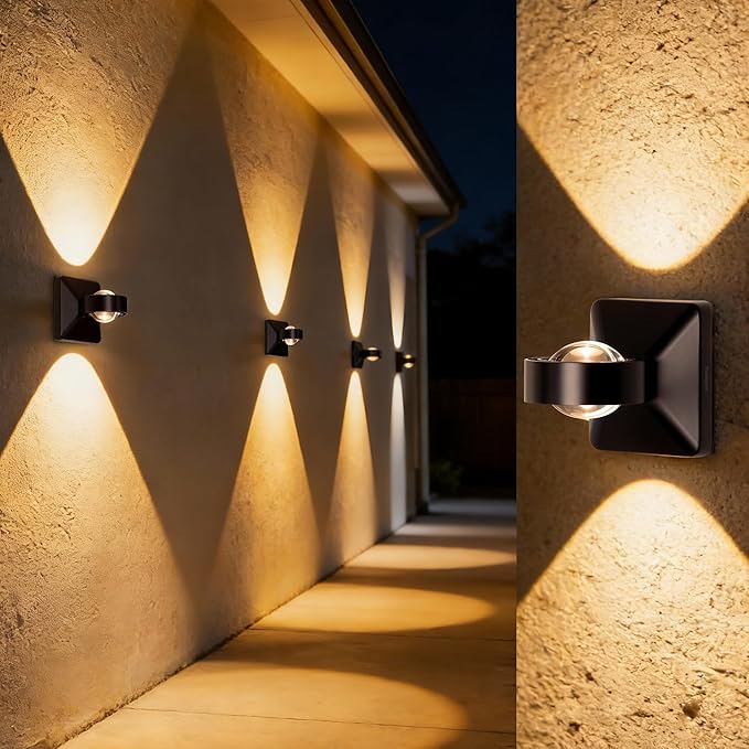 Tubicen LED Exterior Wall Lights Hardwired Bright Outdoor Waterproof Wall Sconce Up Down Fence Lights 8W Dimmable Modern Outdoor Wall Light for Outside Patio Porch Garage Garden Yard Black