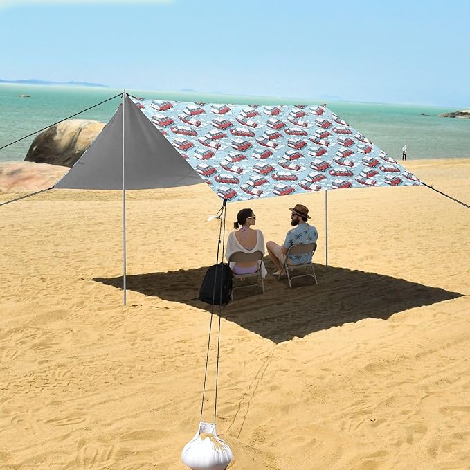 ALAZA Snow Cars Beach Tent Sun Shelter UPF50+ Protection Beach Shade Canopy w/ 4 Sandbags for Outdoor Camping Fishing Backyard Fun Picnic 10x9 ft