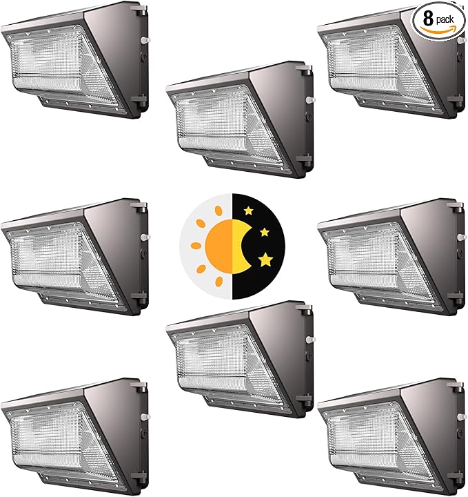 8Pack 200W LED Wall Pack Lights 100-277v Dusk to Dawn with Photocell 30000Lm 5000K IP65 Outdoor Security Lighting for WarehouseBuildingYardFactoryGarage ETL(Height:20~30ft)