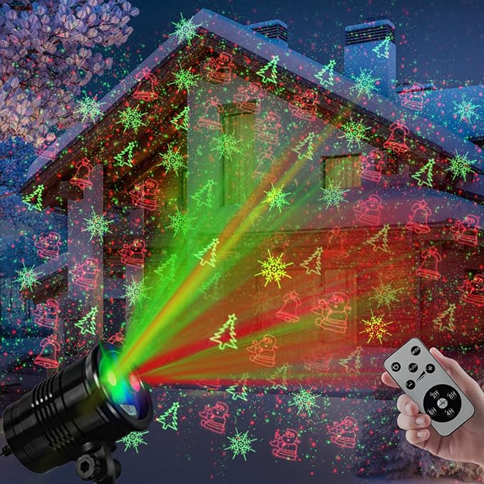 Christmas Laser Lights Outdoors Decoration Projector Light Waterproof LED Star Show for Xmas Decor House Home Yard Garden Patio Wall Indoor Red and Green with Wireless Remote