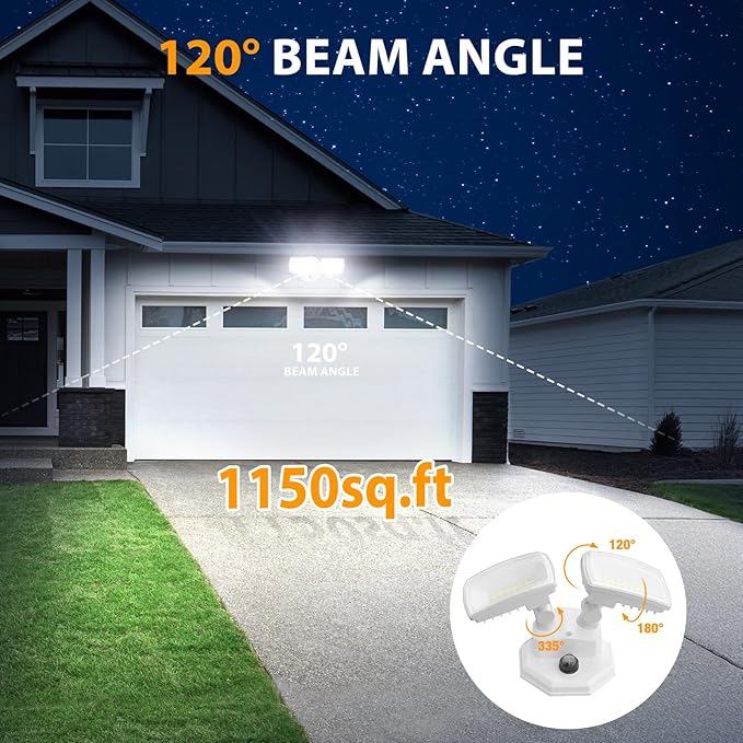 Onforu 32w 3200LM Dusk to Dawn Outdoor Lighting6500K Dual-Head Flood Light Outdoor with PhotocellIP66 Waterproof Security LightsExterior Daylight Off and Night On White Wall Light for Patio Garden