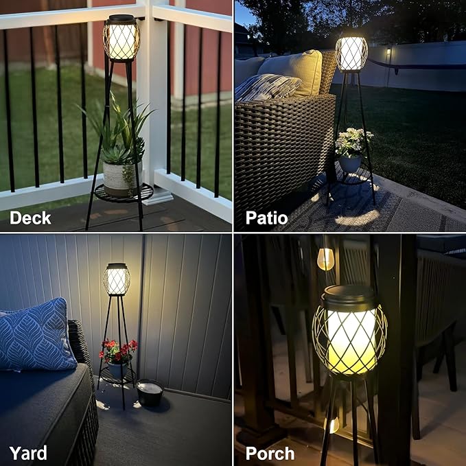 MXwcy Solar Lights Outdoor with Plant Stands 2 Pack Solar Floor Lamp Metal Tripod Patio Lights for Garden Yard Pathway Driveway Front/Back Porch Decoration