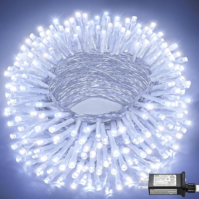 100FT 300 LED Outdoor String Lights Connectable Christmas Lights Indoor Waterproof with 8 Modes Plug in Twinkle Fairy Lights Clear Wire for Bedroom Home Wedding Patio Decorations White