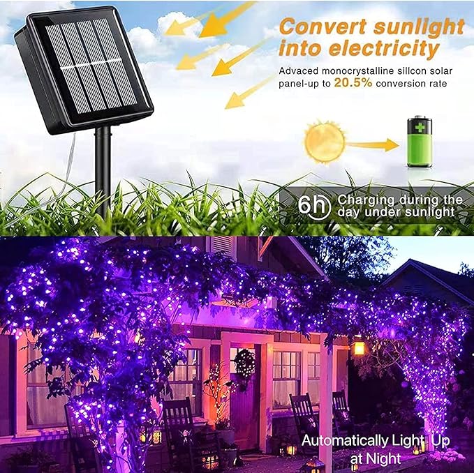 YEGUO 4 Pack Purple Solar Fairy Lights Each 33ft 100 LED Christmas Lights Outdoor Waterproof 8 Modes Sliver Wire Solar String Lights