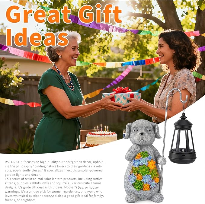 Solar Dog Garden Statue with Lantern – Waterproof Resin Outdoor Decor for Yard Lawn Flower Bed Backyard Front Yard Patio Balcony – Gift for Dog Lovers