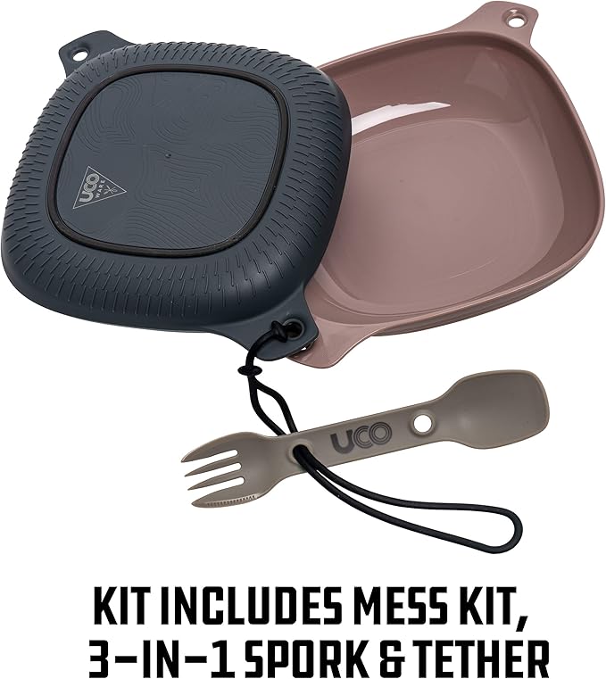 UCO 4-Piece Camping Mess Kit with Bowl Plate and 3-in-1 Spork Utensil Set