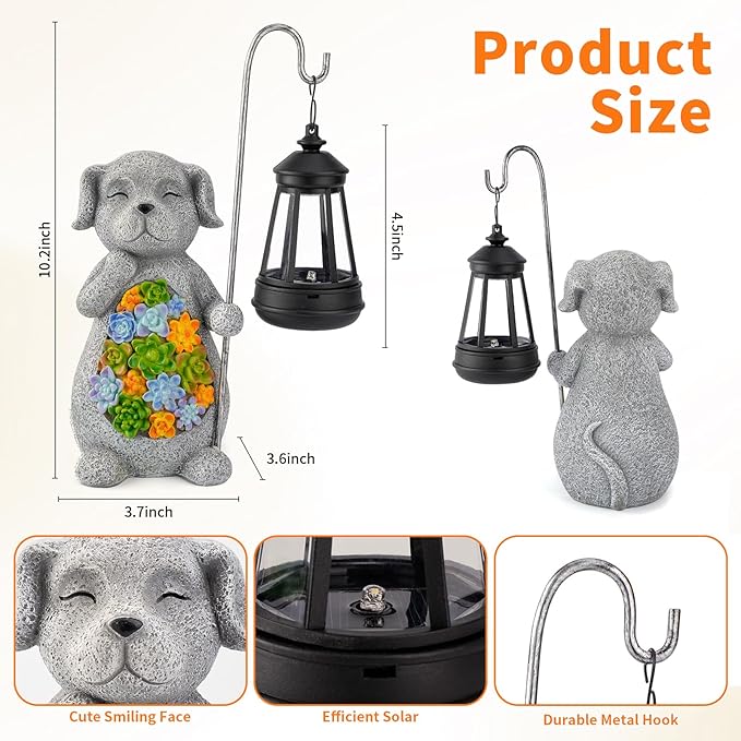 Solar Dog Garden Statue with Lantern – Waterproof Resin Outdoor Decor for Yard Lawn Flower Bed Backyard Front Yard Patio Balcony – Gift for Dog Lovers