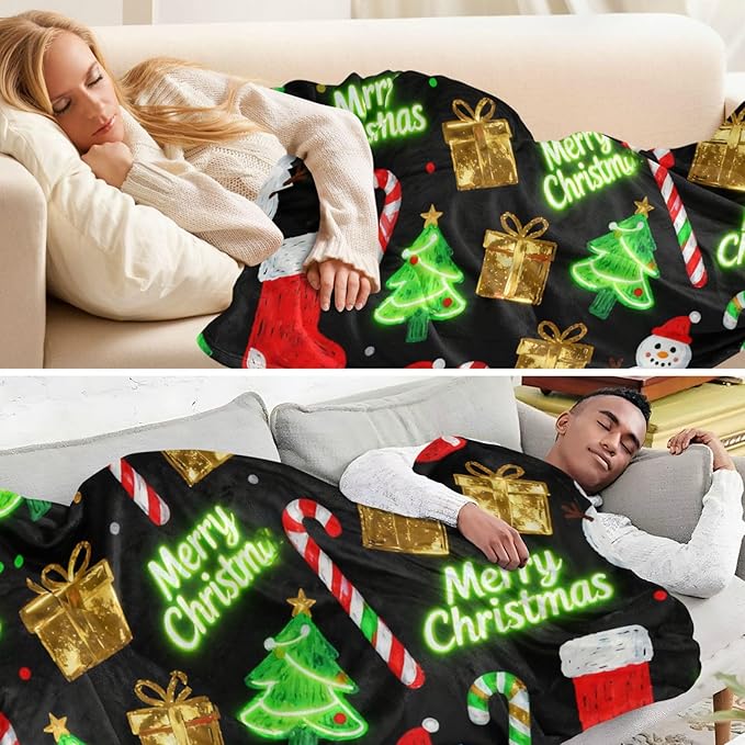 Merry Christmas Snowflakes Lightweight Fuzzy Comfy Blankets for Adults Throw Covers for Living Room Sofa BedParty 50x70 Inches