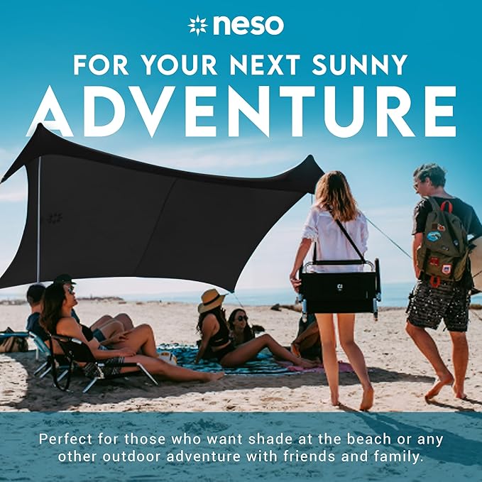 Neso Gigante Portable Beach Tent Sun Shelter - Lightweight Beach Shade Canopy - Easy Setup for Family Outings - Patented Reinforced Corners - UPF 50+ Sun Protection - 8ft Tall 11 x 11ft - Black