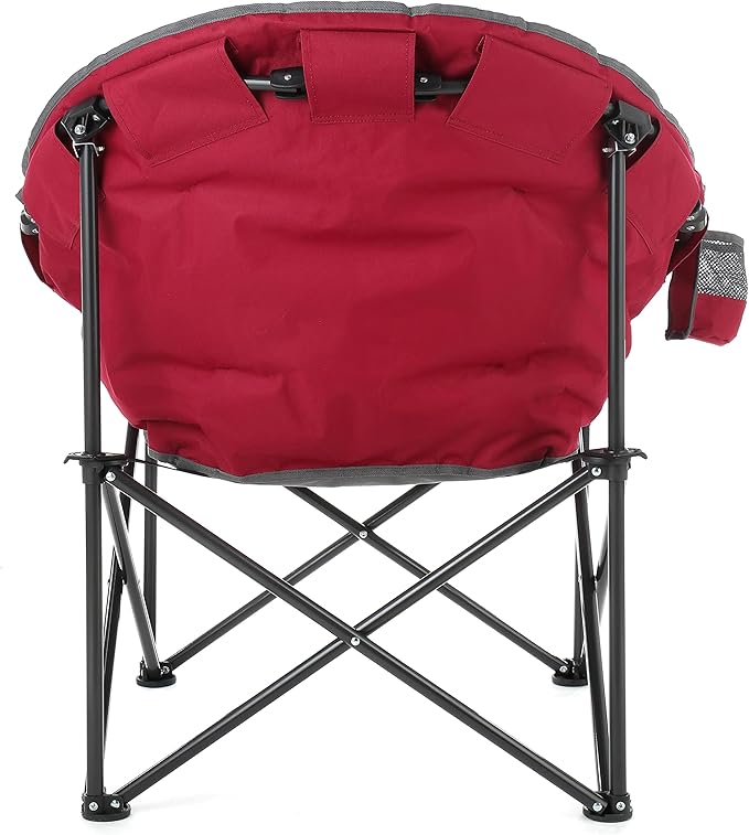 ARROWHEAD OUTDOOR Oversized Heavy-Duty Club Folding Camping Chair with Pocket Cup Holder Portable Padded Moon Round Saucer Supports 330lbs Carrying Bag