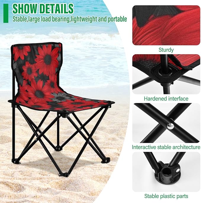 Red and Black Daisies Packable Youth Camping Chair Lightweight Folding Hunting Chair with Carrying Bag