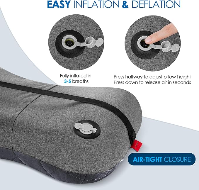 Hikenture Ultralight Inflatable Pillow with Removable Cover and 4 Thick Self Inflating Sleeping Pad Set