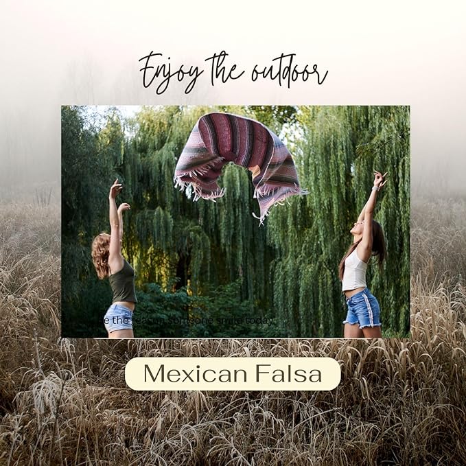 Genuine Oversized Artisan Mexican Falsa blanket (72inx48in) -Authentic Handcrafted Yoga Blanket Beach Throw Camping Essential Picnic Mat or Outdoor Wrap