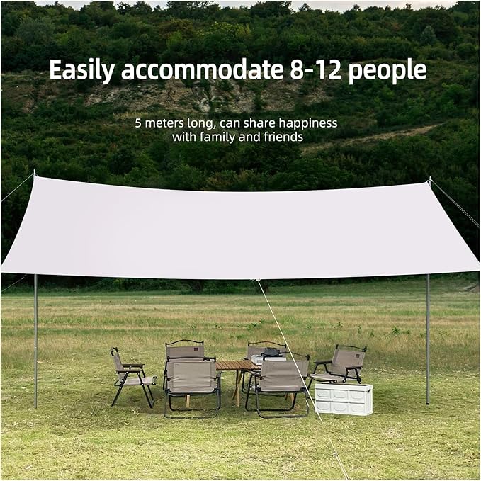 Compatible for Camping Tarp with 2 Poles Beach Sun Shade Windproof Design Larger Shelter Portable Tent Cover &amp Canopy Rain(Chocolate3 * 5M)