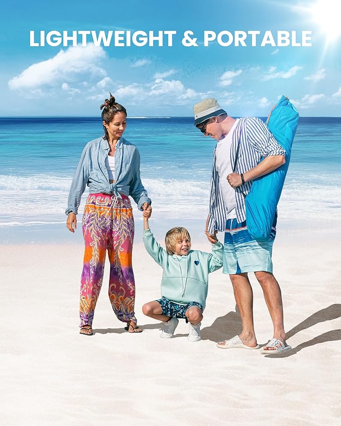OutdoorMaster Beach Tent Sun Shelter for 3-4 Person Pop Up Beach Tent Easy Setup with Sandbags Portable Sun Shade Canopy with Carrying Bag for Beach &amp Outdoor UPF50+ UV Protection Family Size