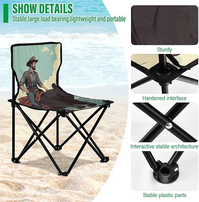 Man and Bear Portable Camping Chairs Folding Chair - Durable Oxford Fabric Lightweight Iron Frame Easy Fold Design - Ideal for Outdoor Activities Camping Fishing and Travel