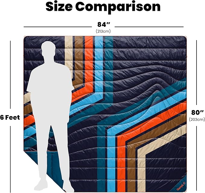 Rumpl Original Puffy 2-Person Blanket for Camping and Outdoors Midnight Retro Stripes