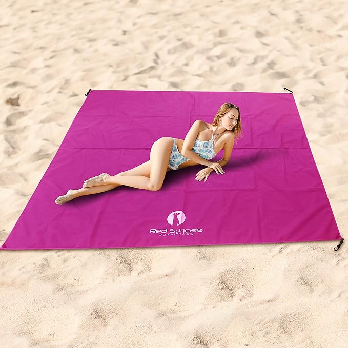 Red Suricata Sand Free Beach Mat – Large Sandproof Beach Blanket Sandless Waterproof – Fits and Matches Beach Canopy - Oversized Sand Proof Beach Mats for Outdoor Picnic Camping (Large Pink)