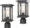 Emliviar 2-Pack Outdoor Pole Lightings Black Pole Lamps with Water Ripple Glass Exterior Colummn Lights for Lawn Porch and Yard 1803EW1-P-2PK-WP