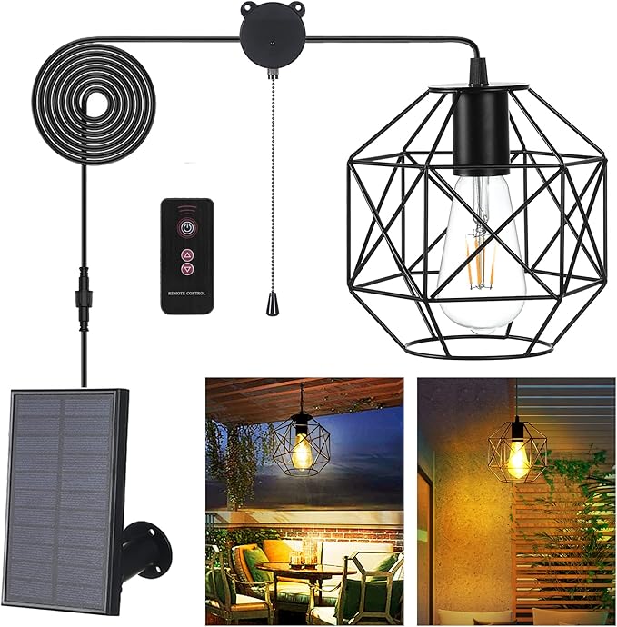 Solar Pendant Light - Outdoor/Indoor Solar Chandelier with Pull Cord Perfect for Home Chicken Coop Porch Barn Greenhouse Patio Garden