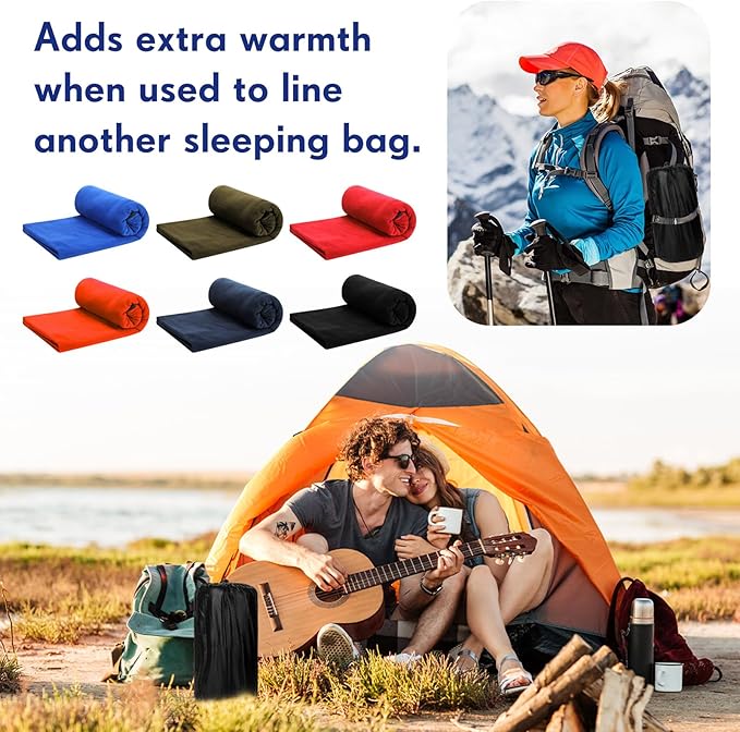 Preboun 6 Pcs Fleece Sleeping Bag Liner Adult Warm Sleeping Bag Liners Cold Weather 70.9 x 31.5 Inch Zippered Camping Sleep Sack Lightweight Sheet for Camping Backpacking Travel Assorted Color
