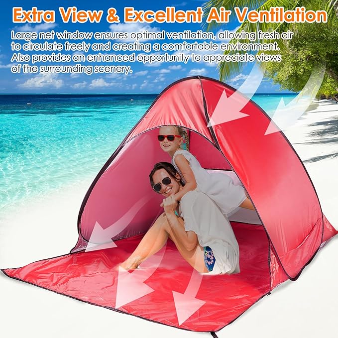 Pop Up Beach Tent Anti UV Automatic Sun Shelter Umbrella Portable Sun Shade Shelter for 2-3 People Outdoor Instant Pop Up Beach Shade Tent with Carrying Bag