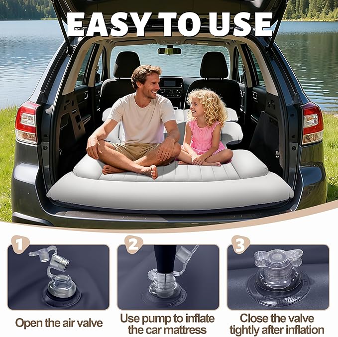 SUV Air Mattress Thickened Car Air Mattress with Electric Pump Air Mattress for SUVs with 2 Pillows Flocking Inflatable Bed for Cars car Bed for SUV Trunk Camping Road Trip (Gray)
