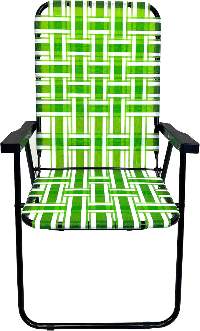 Lawn Chair Folding Steel Webbing Chaise Patio Lounger Seat Wood Handles Great for Camping Beach Fishing Backyard Stadium Pool Boating and Sports 4 Pack Green