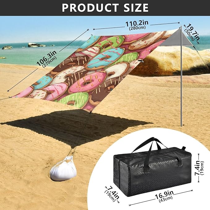 Doughnut DessertCamping Sun Shelters 9.2 x 10.5 FT Beach Canopy Tent Sun Shade with Carrying Bag for Camping Trips Fishing Backyard Fun or Picnics 21340214